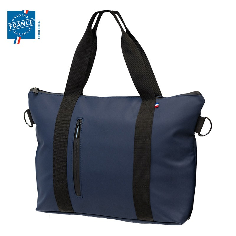 Sac ordinateur 17" personnalisable PU recyclé Bleu marine